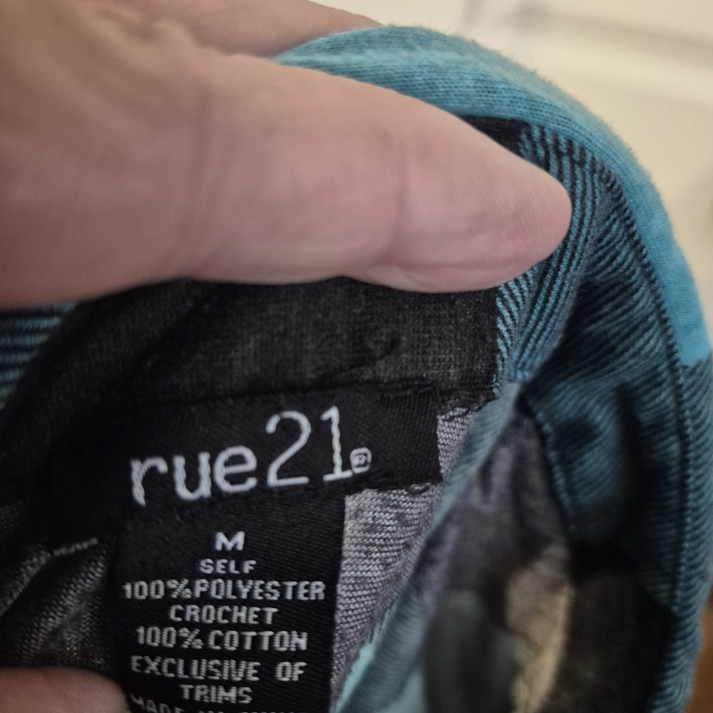 Rue21 Teal and Black Plaid Shirt Women's Medium - Picture 2 of 7